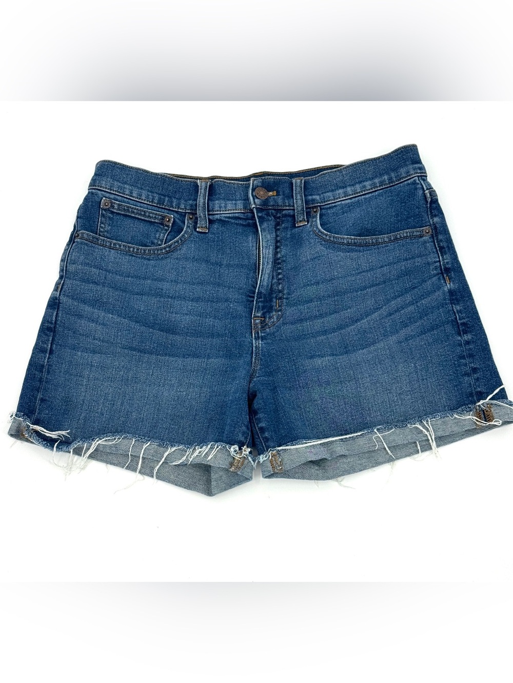 J. Crew Dark Blue Distressed Denim Roll‑Cuff Shorts